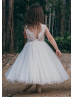 Ivory Eyelash Lace Tulle Sheer Back Flower Girl Dress